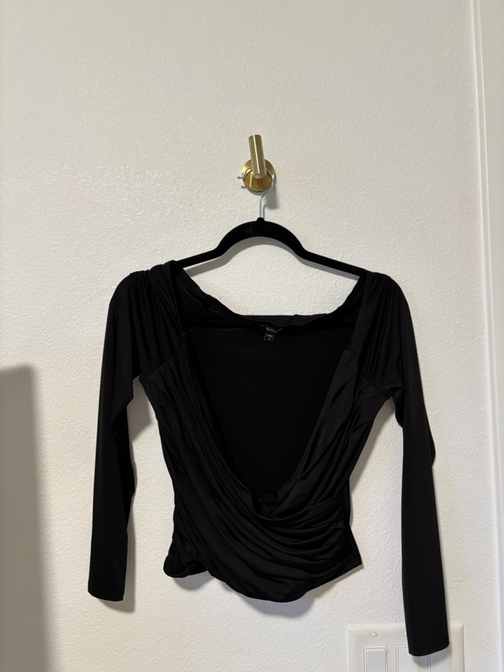 Express Black Long Sleeve Draped V-Neck Top